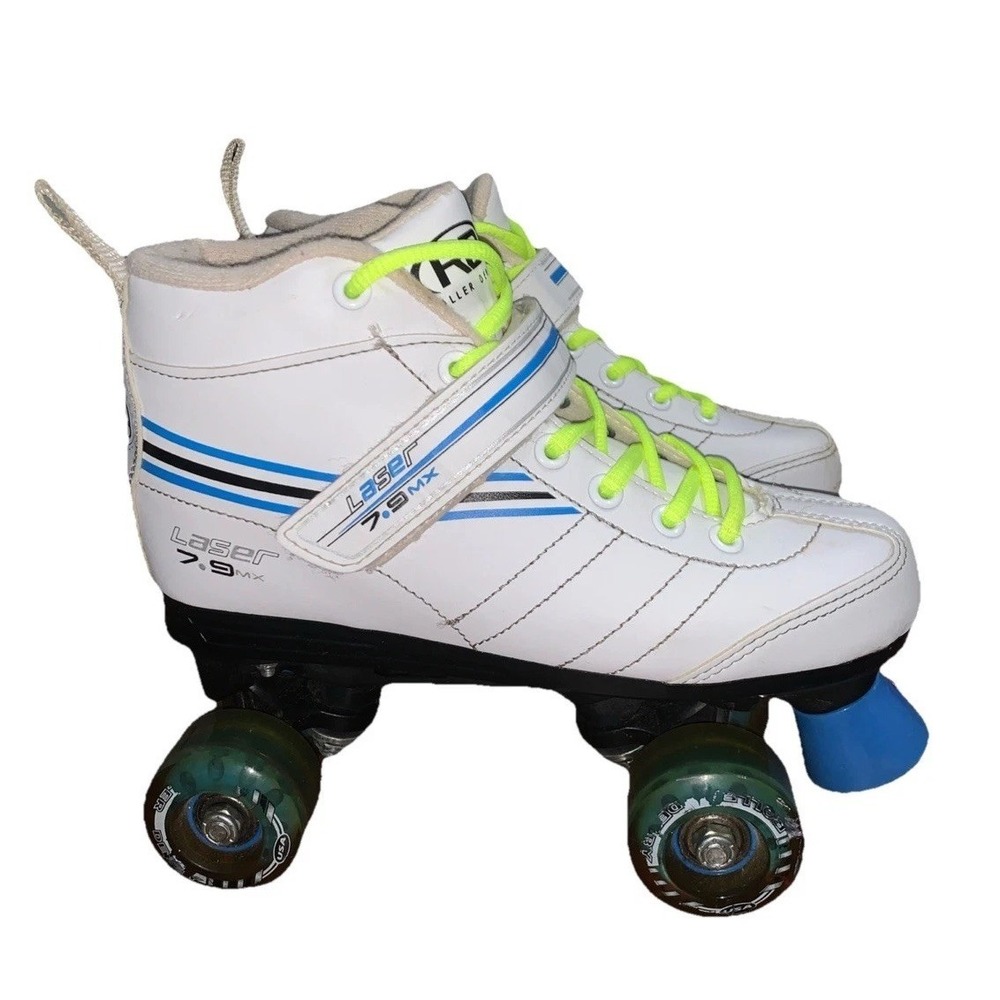 Roller Derby Laser 7.9 Speed Skates White Blue Youth Size 5 Women 6.5 / 7